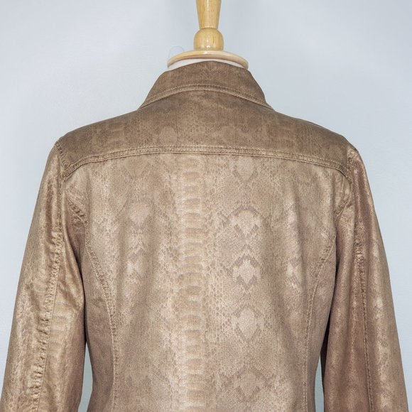 Dressbarn Brown Gold Snakeskin Print Stretchy Bling Buttons Jean Style Jacket M - Picture 9 of 15